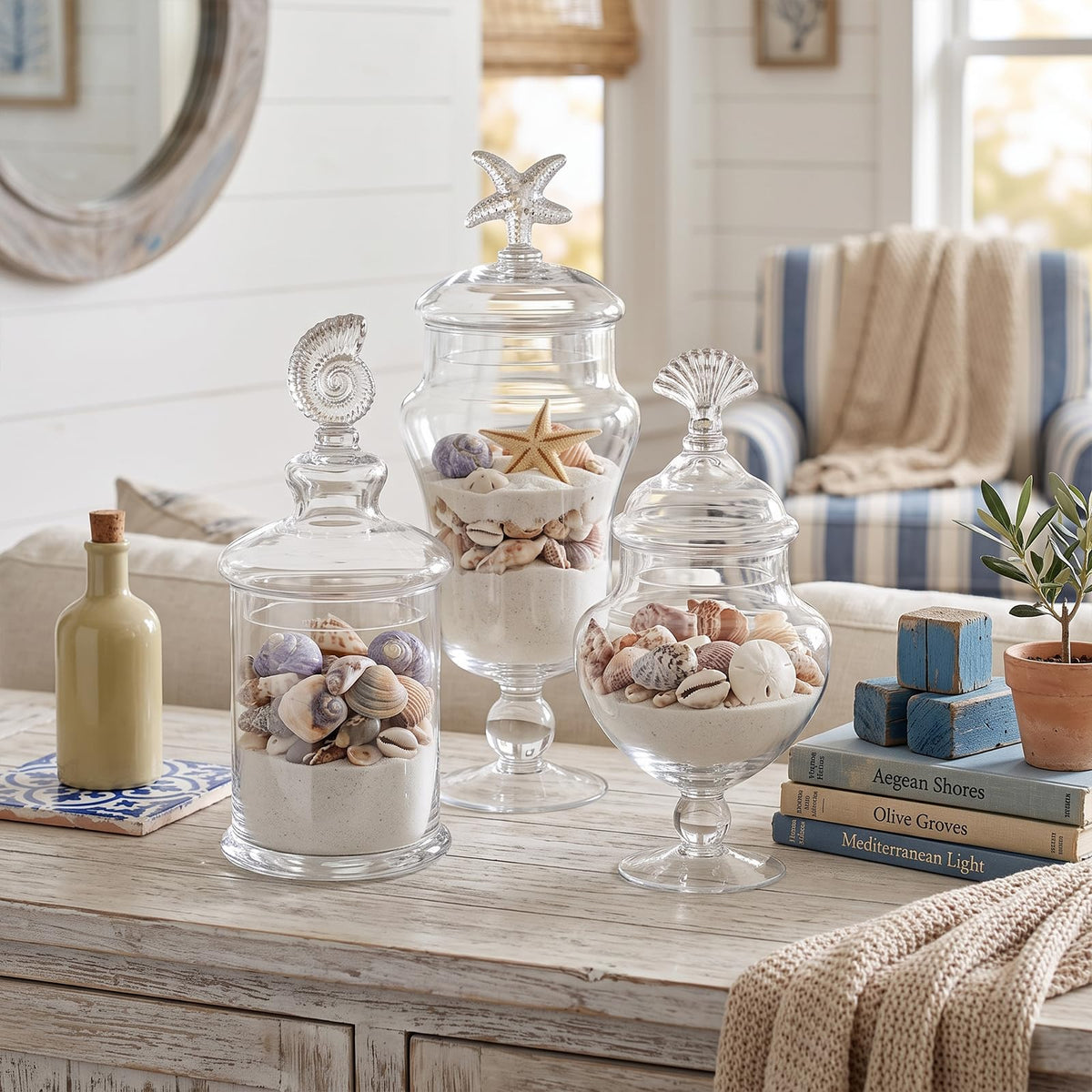 MyGift Clear Glass Apothecary Jars with Lid, Set of 3