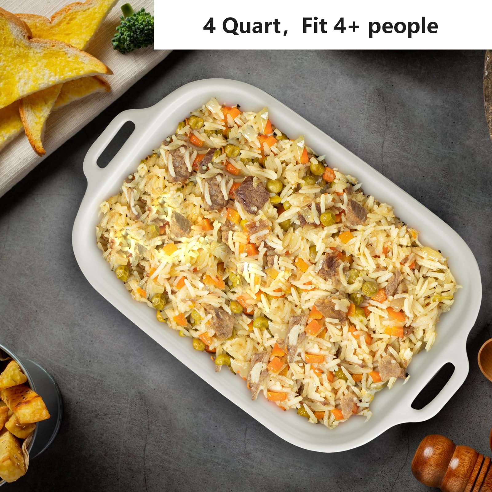 Magnifique 4 Quart Casserole Digital Slow Cooker, Premium Ceramic Bakeware for Oven, Dishwasher Safe Baking Dish, White