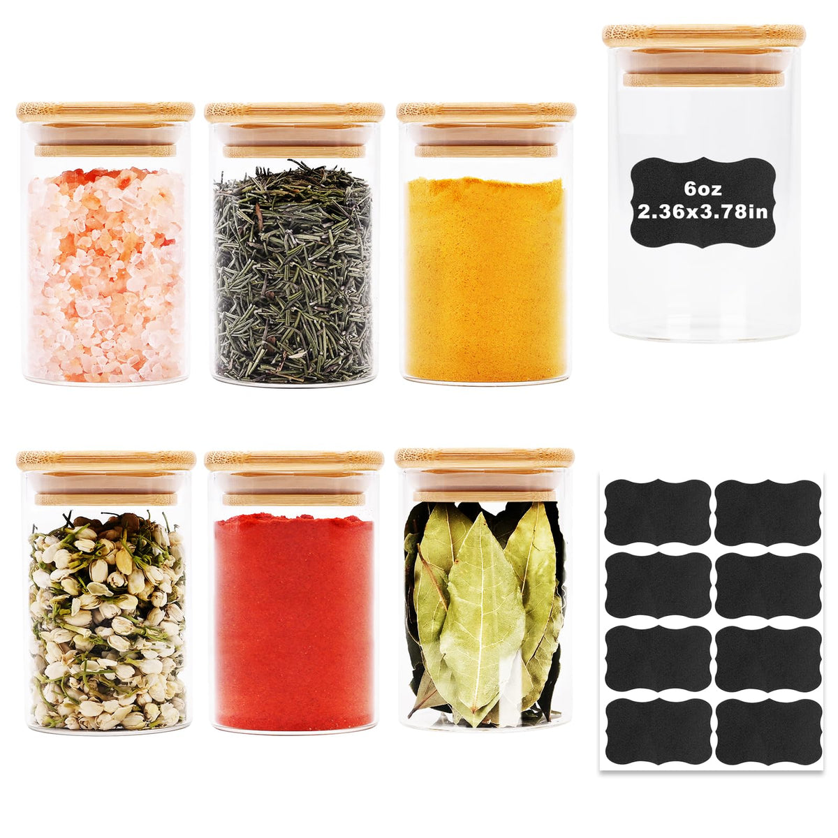 SHOWIN Glass Food Storage Jars, Glass Jars with Bamboo Lids, Kitchen Storage Jars, Canisters with Airtight Lids for Spice, Coffee, Cookie, Set of 5, Pantry Organizers