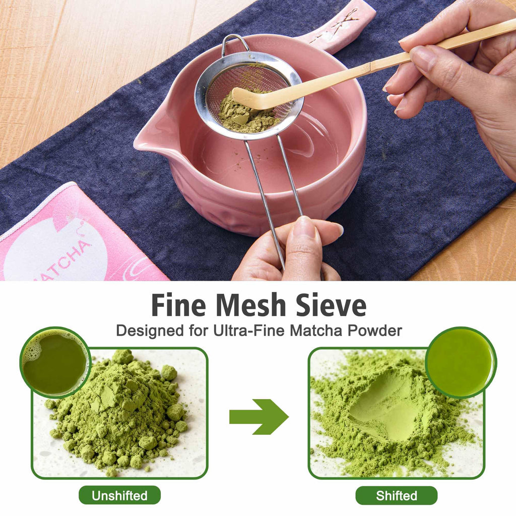 Matcha Whisk Bowl Set, 7PCS Japanese Matcha Kit with Spout Bowl (Pink) Bamboo Whisk Stand Scoop Sifter Accessories for Tea Ceremony Latte, Gifts for Family,Friends
