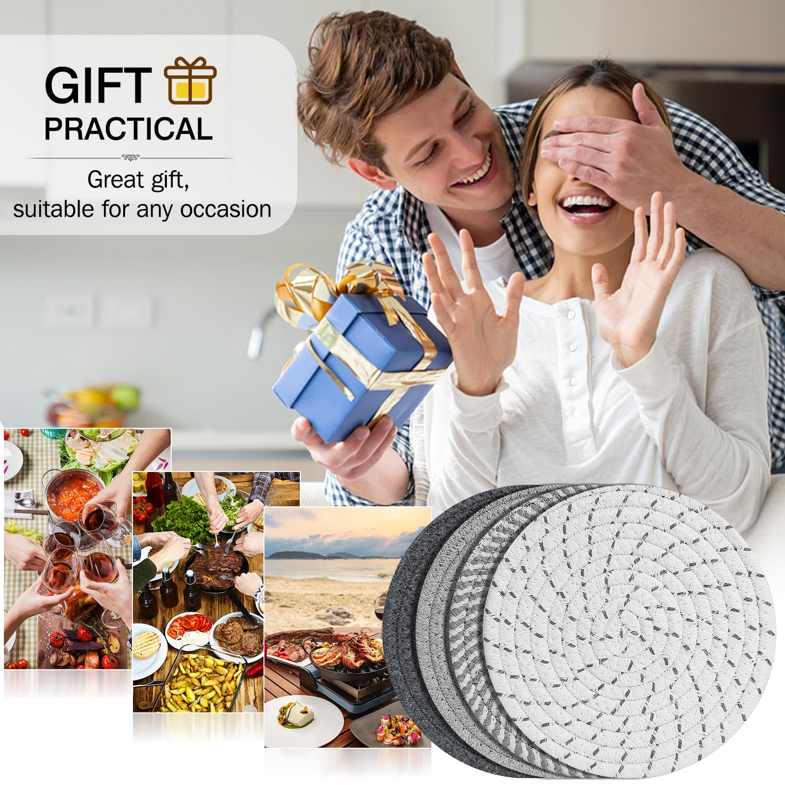 ME.FAN 7 Inch Trivets/Potholders 4 Set Cotton Thread Weave Trivets for Pots and Pans - Large Coasters/Hot Pads to Protect Desktop & Countertop - Mix 1