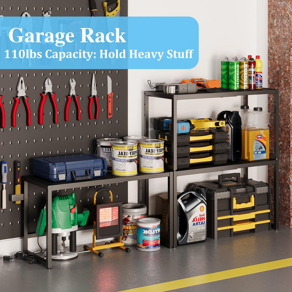 Expandable Metal Storage Shelves, 110LBS Heavy Duty Shelving Units and Storage for Pots Pans Small Appliances, Adjustable Metal Storage Shelf Organizer Rack for Kitchen Cabinets Closet Pantry Garage