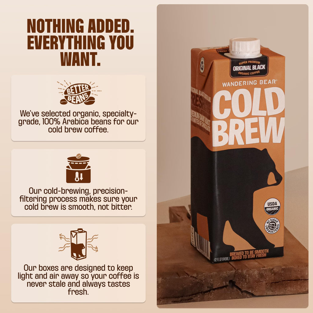 Wandering Bear Organic Vanilla Cold Brew Coffee - 32 fl oz, 6 Pack
