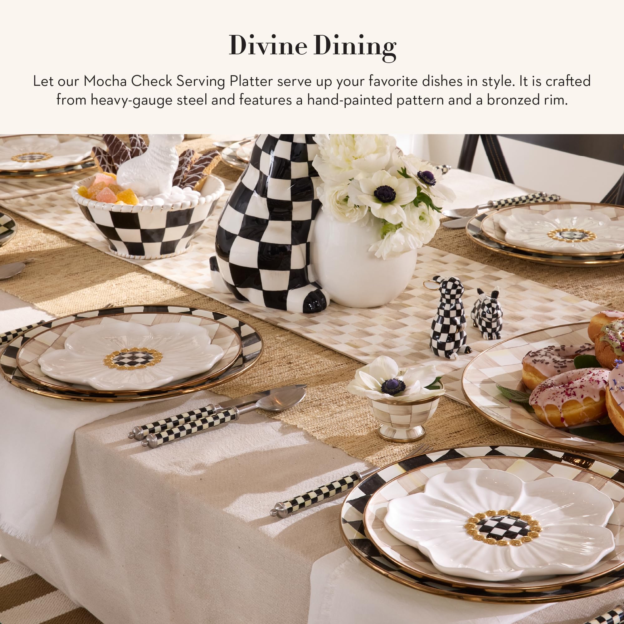 MACKENZIE-CHILDS Enamel Serving Platter, Brown-and-White Mocha Check