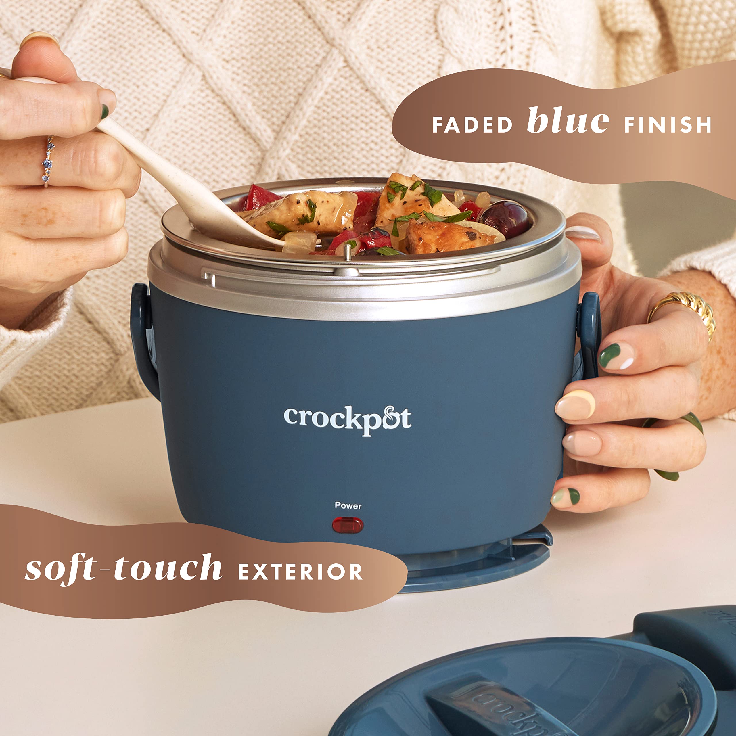 Crock-Pot 20oz Portable Electric Food Warmer, Personal Lunch Box Keeps Food Spill-Free & Warm, Ideal for Travel, Work, Car, On-the-Go, Dishwasher-Safe, Giftable, Faded Blue
