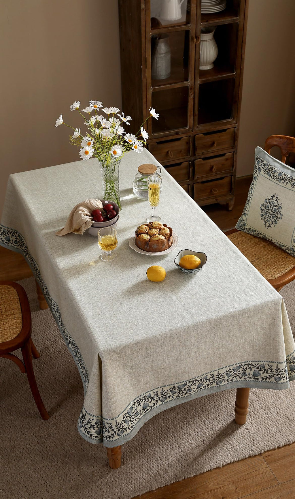 ISAENNE Designer Linen Rectangular Tablecloth,71"x55"-Segerman B