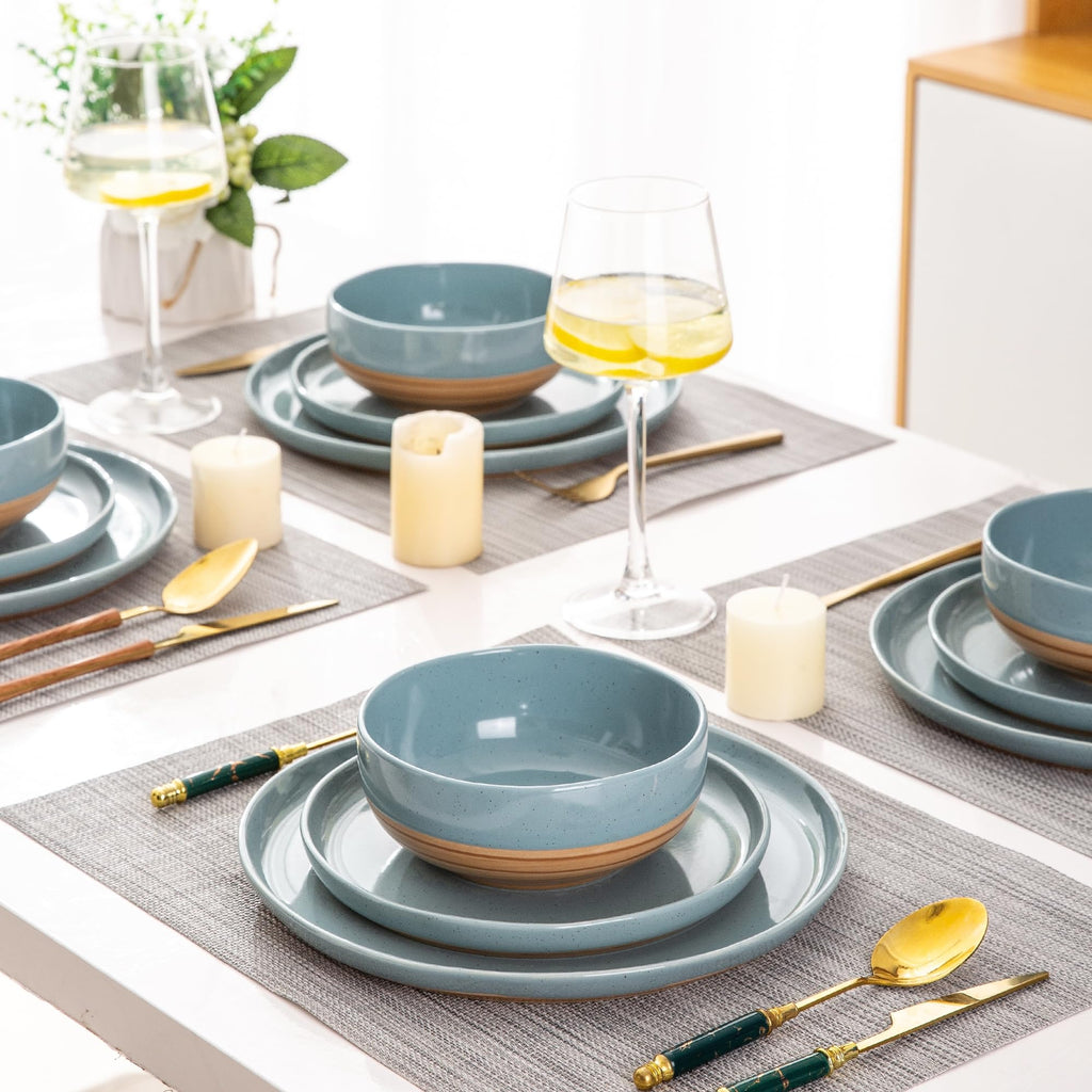 AmorArc Dinnerware Sets for 6, 18 Pieces Ceramic Plates and Bowls Set