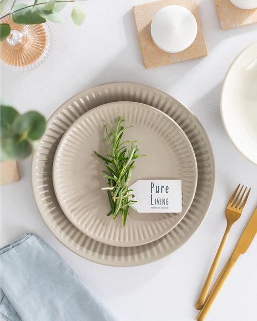 16 Piece Stoneware Dinnerware Set for 4, Handmade Plates and Bowls Set