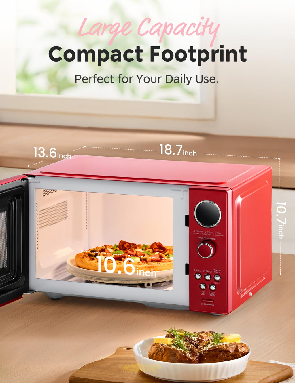 COMFEE' Retro Microwave Oven, 0.9 Cu.Ft 900W Countertop, Red