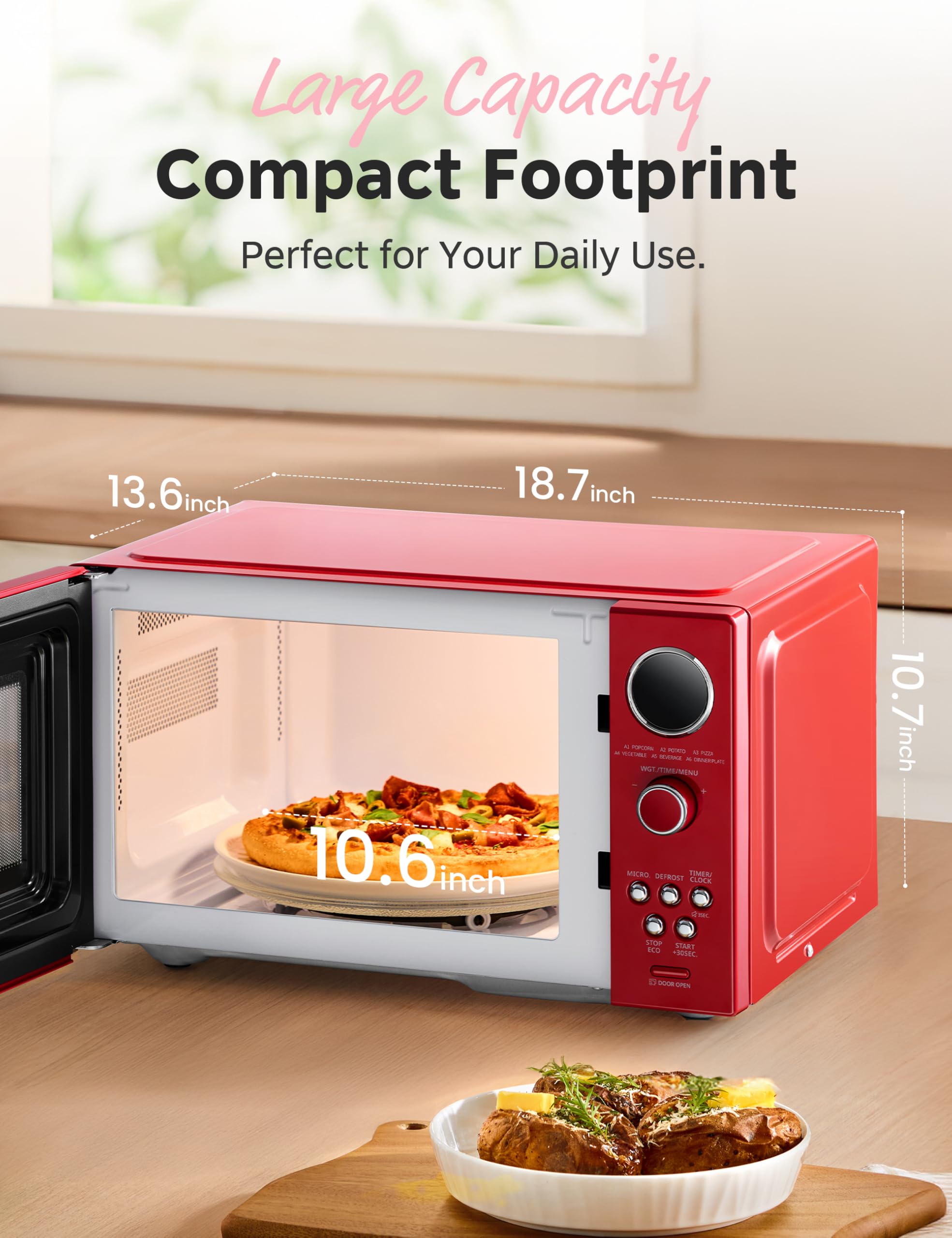 COMFEE' Retro Microwave Oven, 0.9 Cu.Ft 900W Countertop, Red
