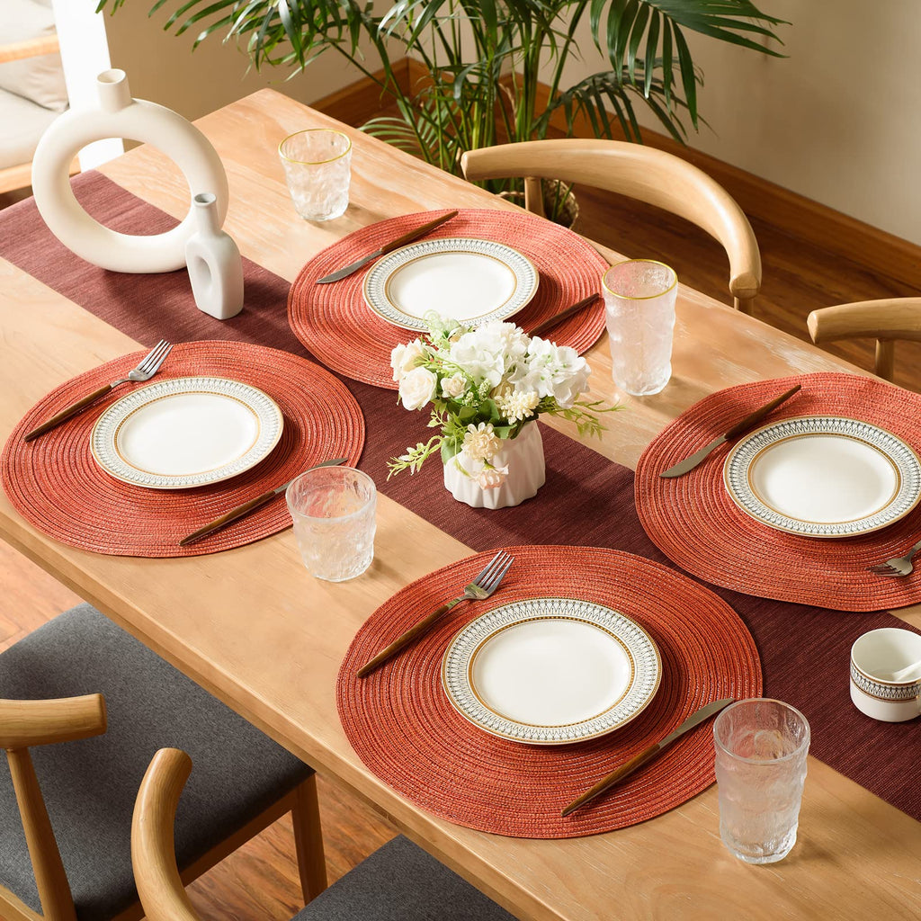FunWheat Round Braided Placemats Set of 6 Place mats for Dining Tables Woven Heat Resistant Table Mats 15 inch for Fall(Orange)