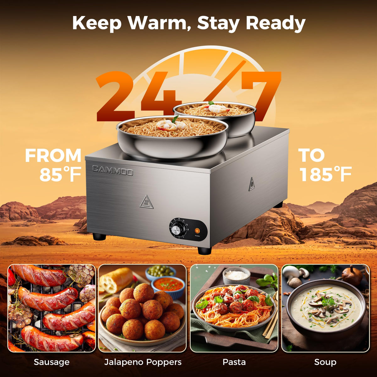 CAMMOO 2-in-1 Steam Table Food Warmer and Soup Warmer Commercial Portable