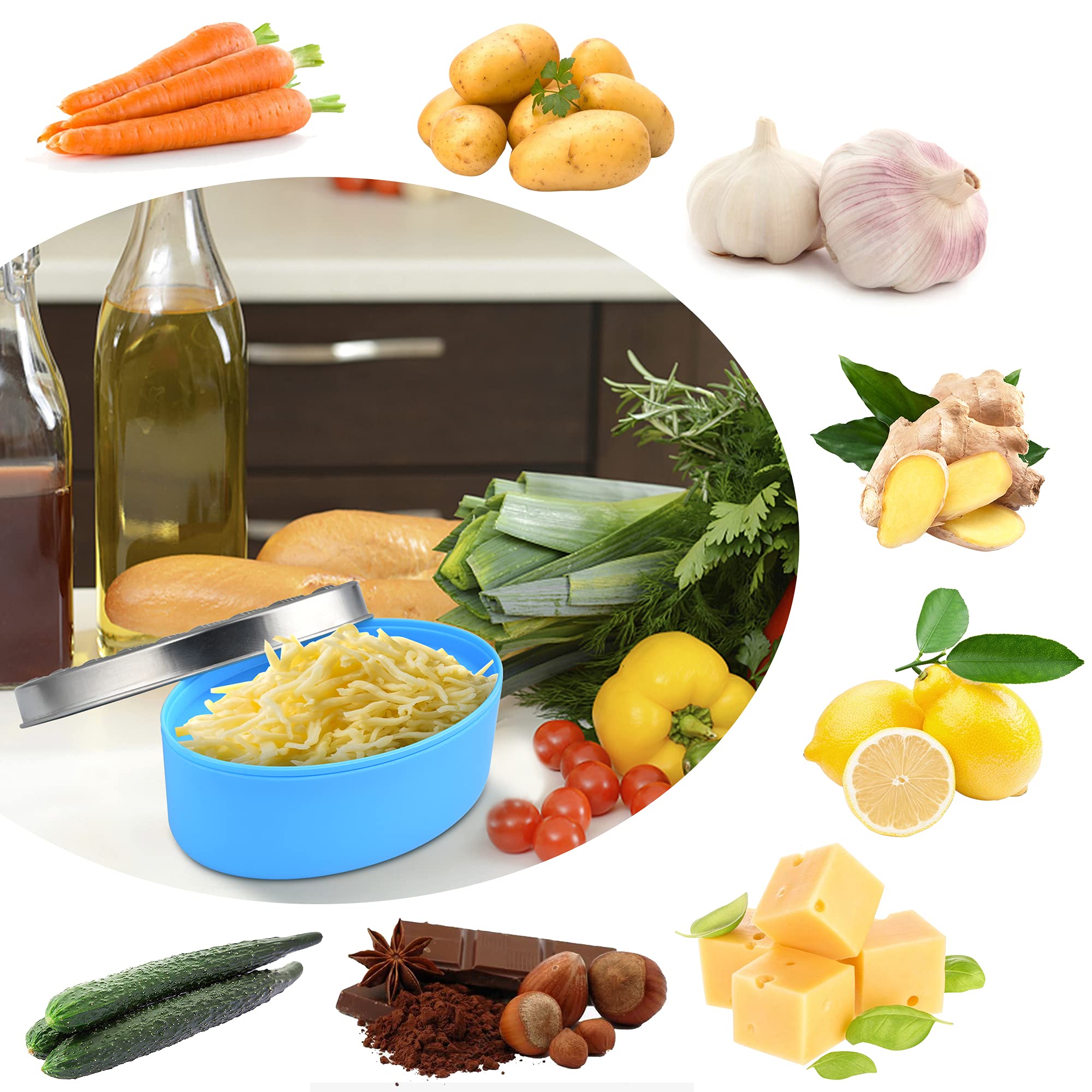 Akamino Cheese Grater, Grater Lemon with Food Storage Container & Lid Grinder Grater for kitchen - Perfect For Hard Parmesan, Ginger, Vegetables, Butter (Blue)