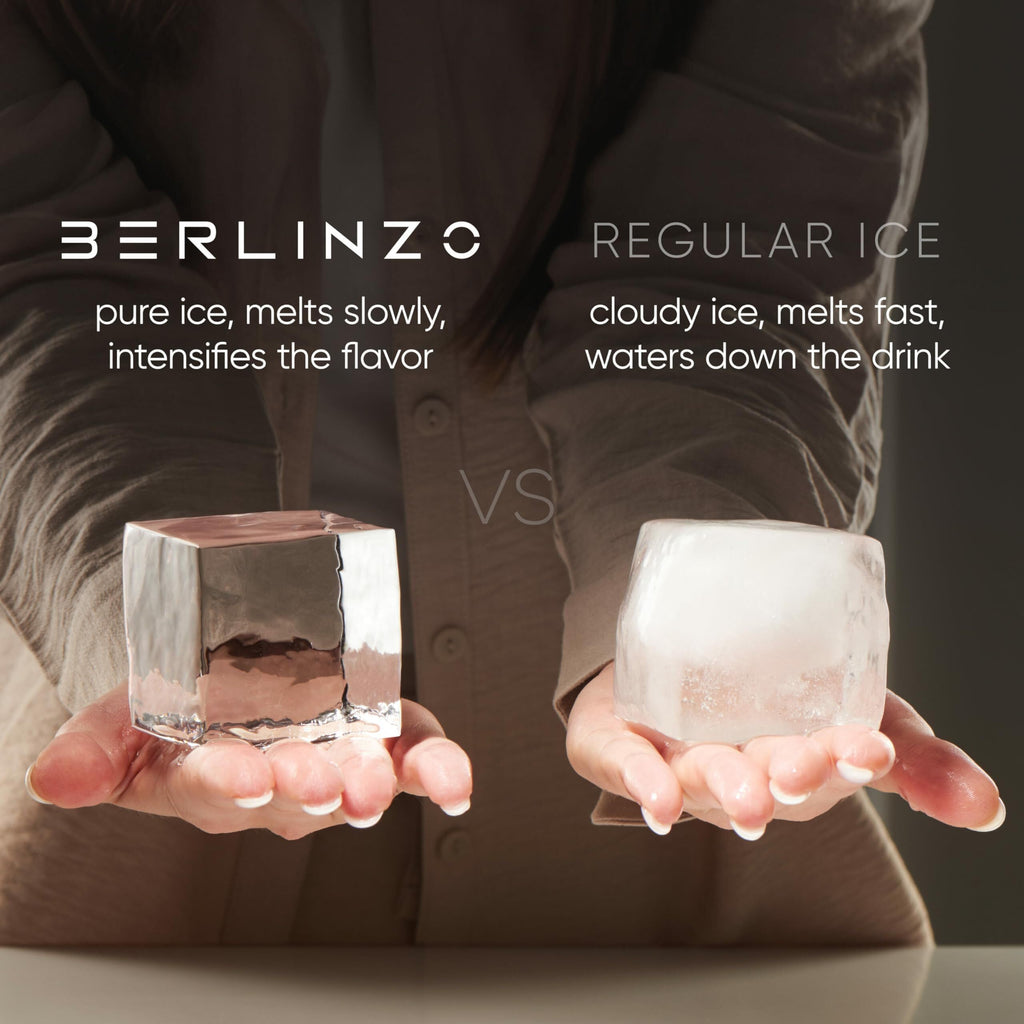 Berlinzo Clear Ice Cube Maker Mold - 8 2.1in Whiskey Squares, Non-Electric