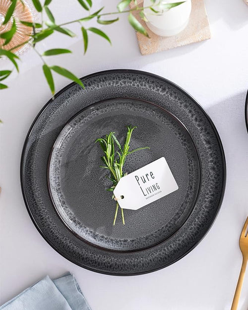 24 Piece Stoneware Dinnerware Set for 8, Handmade Plates and Bowls Set