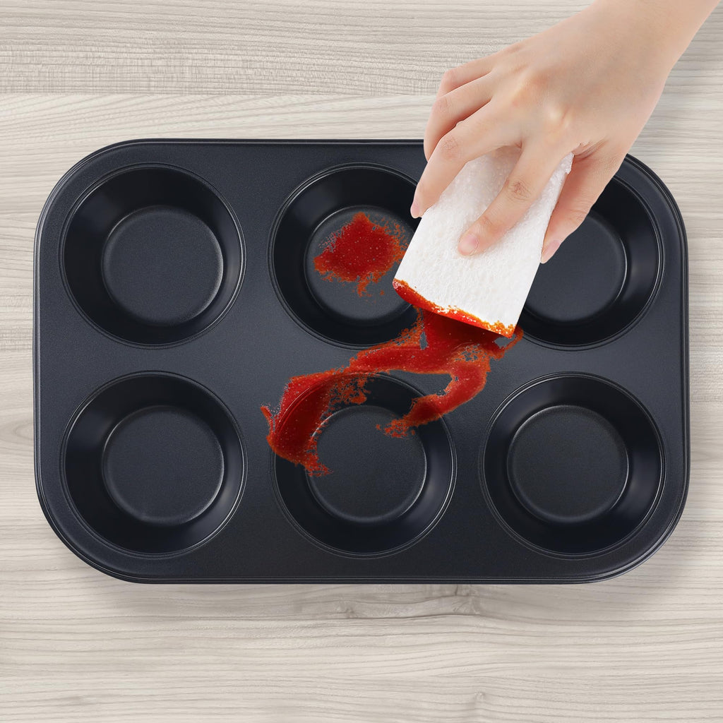 DRMHM Muffin-Pan for Baking, Nonstick Cake Pan 12 Cups, 3 Pack Cup Premium Cheesecake Pans, Cupcake Baking Pan for Oven 10.4 * 7.1 * 1.2in Black