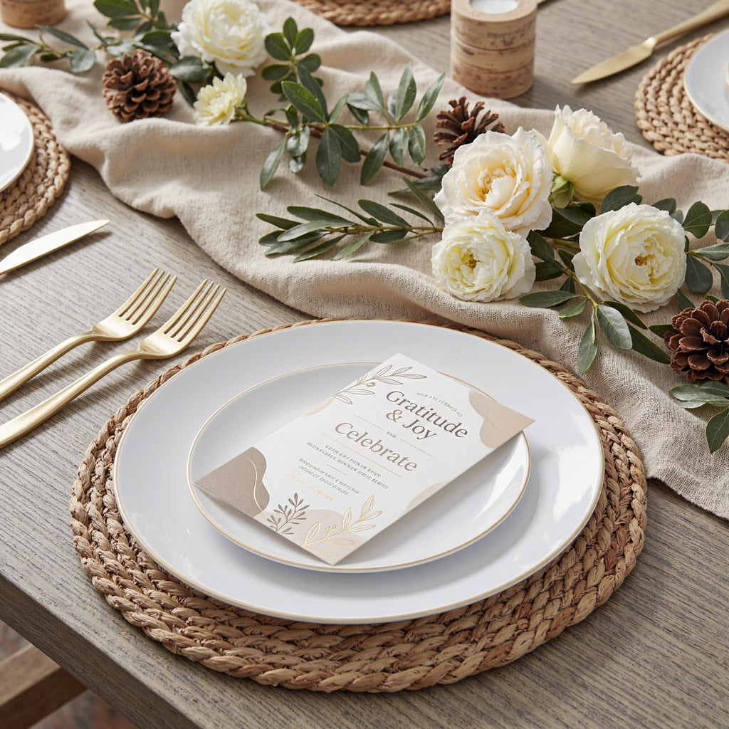 KIRE 200PCS Gold Plastic Plates - Disposable Plates for Party - White Plastic Plates with Gold Rim Include 100 for Dinner and 100 for Dessert/Salad in Wedding/Party