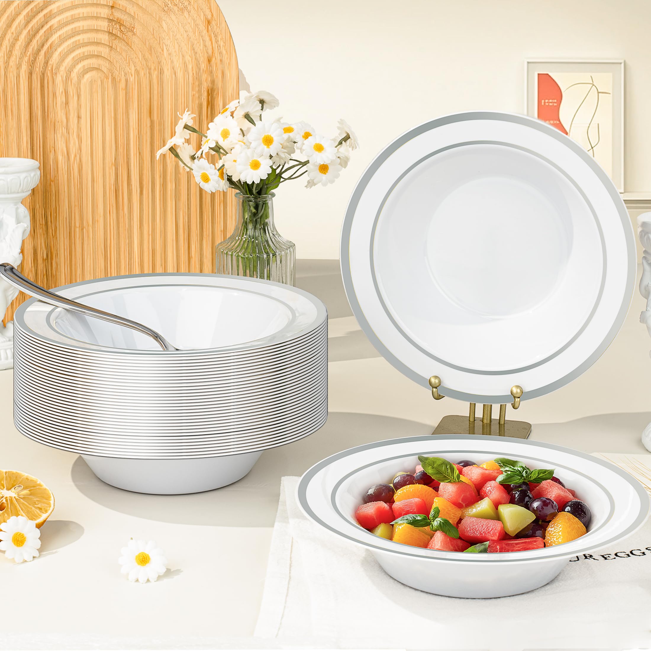 BESTVIP 100 Pack 12 oz Plastic Disposable Soup Bowls