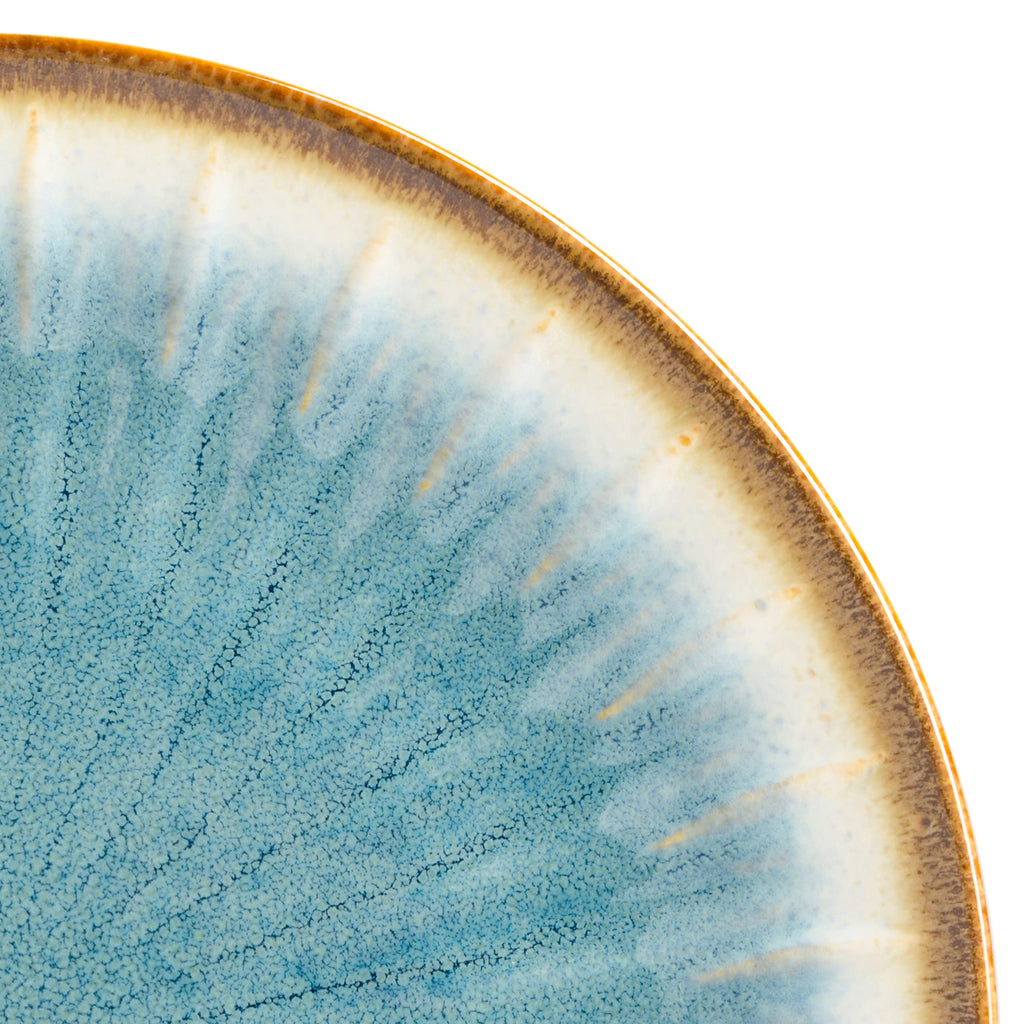 Gibson Elite Mayfair Bay 16-Piece Embossed Double Bowl Dinnerware Set, Service for 4 – Blue Stoneware Plates and Bowls