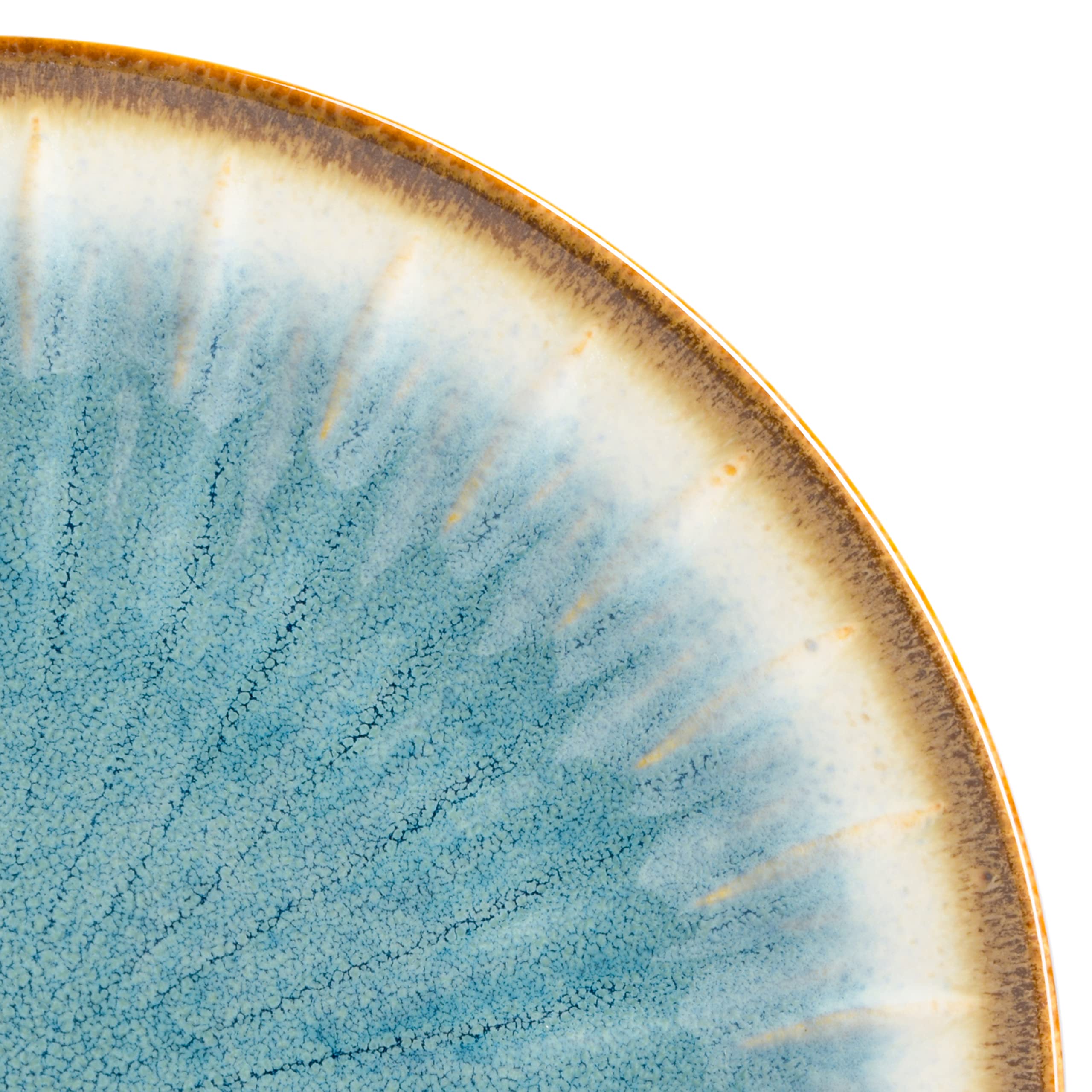 Gibson Elite Mayfair Bay 16-Piece Embossed Double Bowl Dinnerware Set, Service for 4 – Blue Stoneware Plates and Bowls