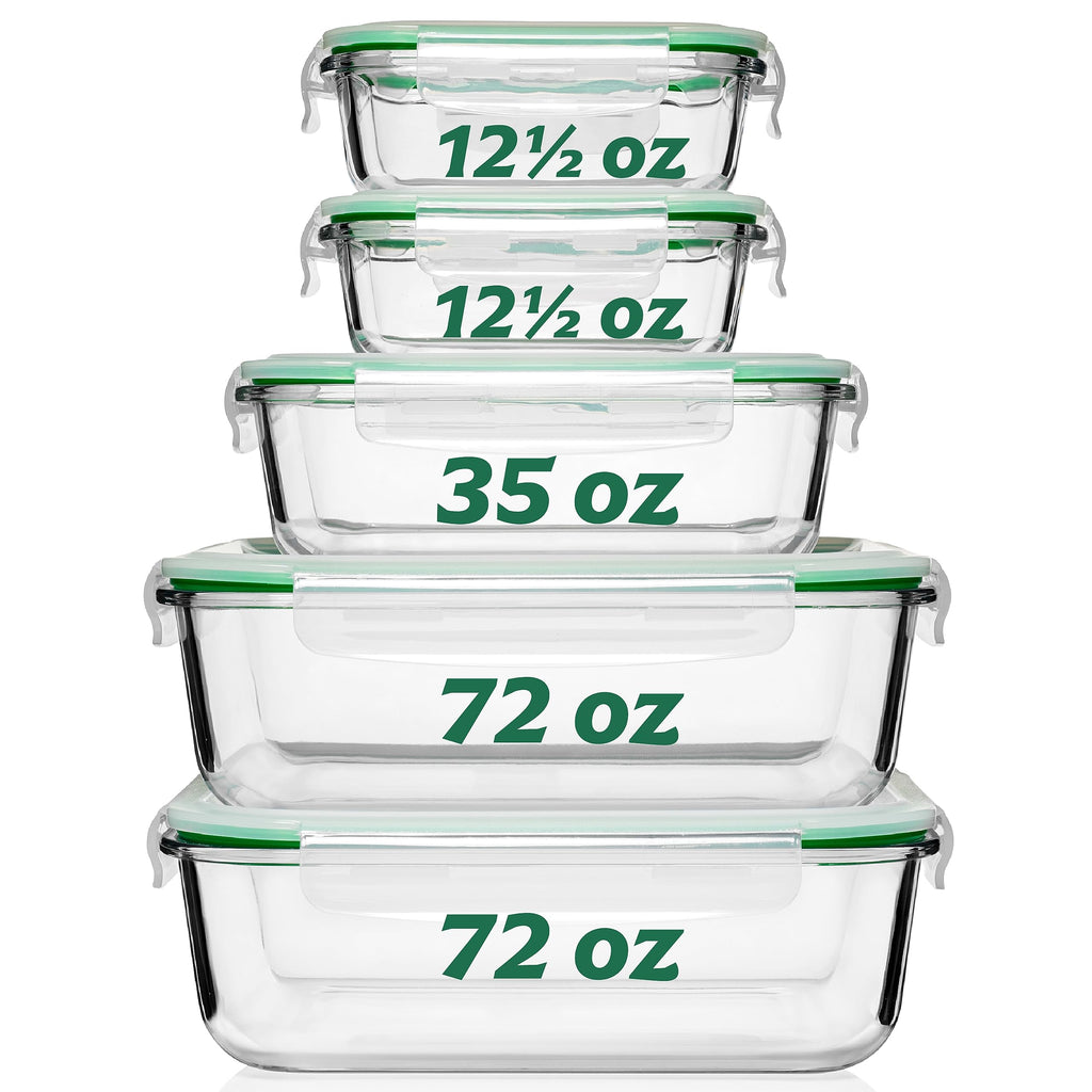 Fusion Gourmet Family Pack - Glass Storage Containers - Airtight 5 Pack