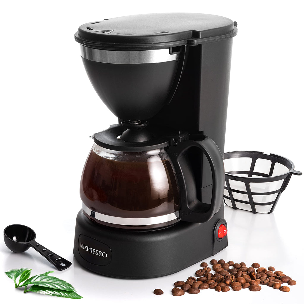 Mixpresso 5 Cup Drip Coffee Maker, Coffee Pot with Reusable Filter, Black