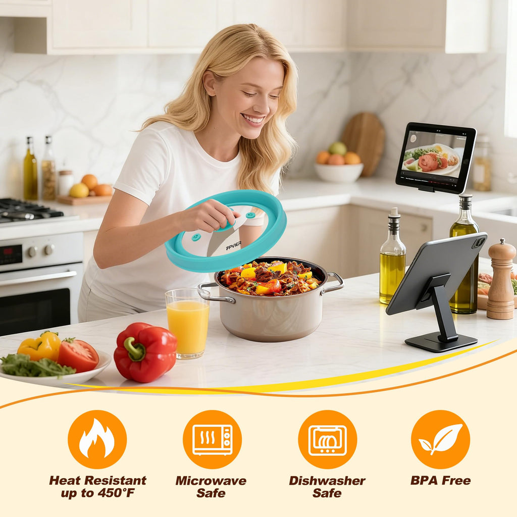 Microwave Splatter Cover, Vented Silicone & Glass Anti-Splatter Lid with Handle, Collapsible Food Plate Cover Fits 6–11 Inch Plates and Bowls (Blue, 9inch)