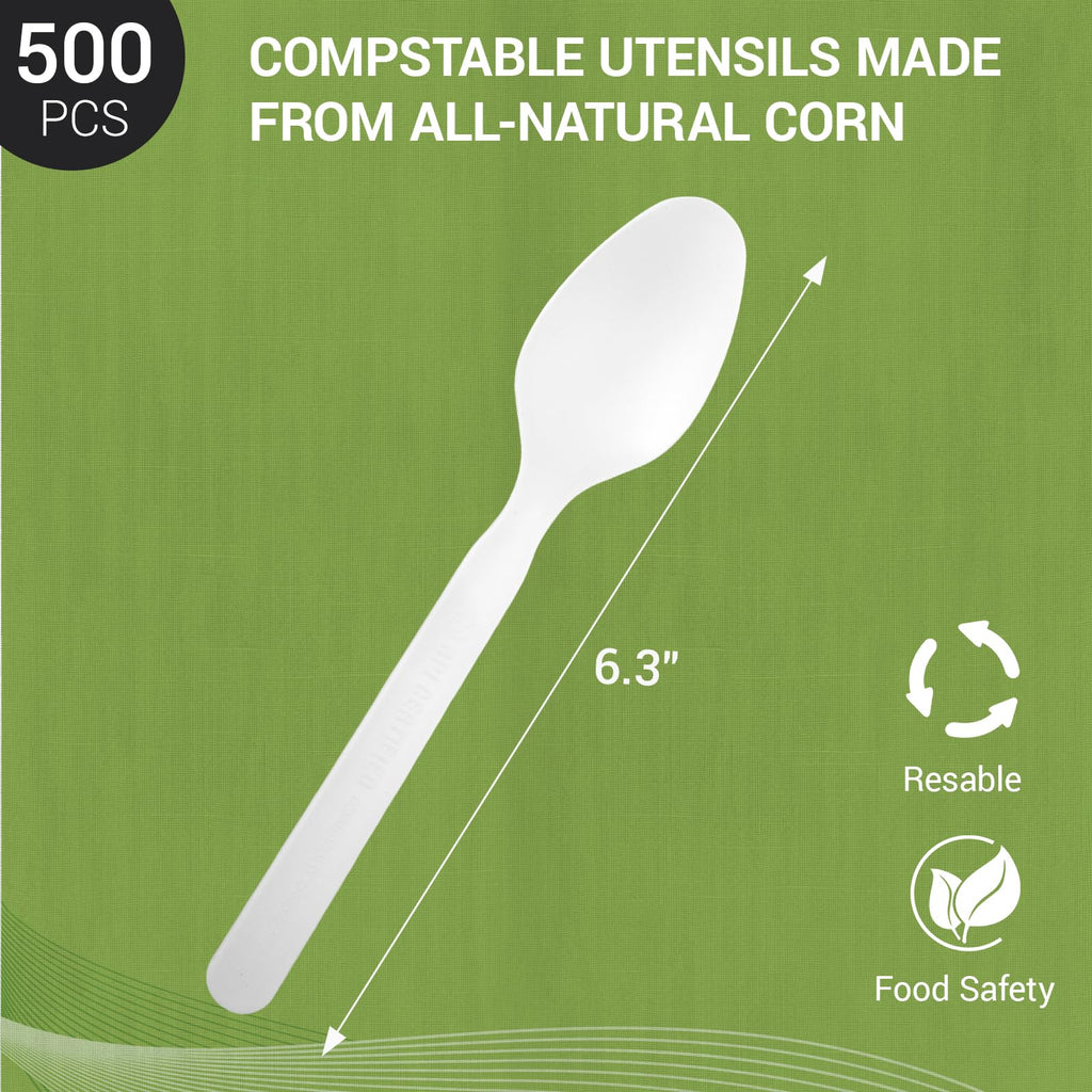 Degralight [500 Pcs] Compostable Spoons Bulk Biodegradable Utensils BPI Certified Disposable Spoons Alternative to Plastic Spoons for Daily, Party & Camping Restaurant