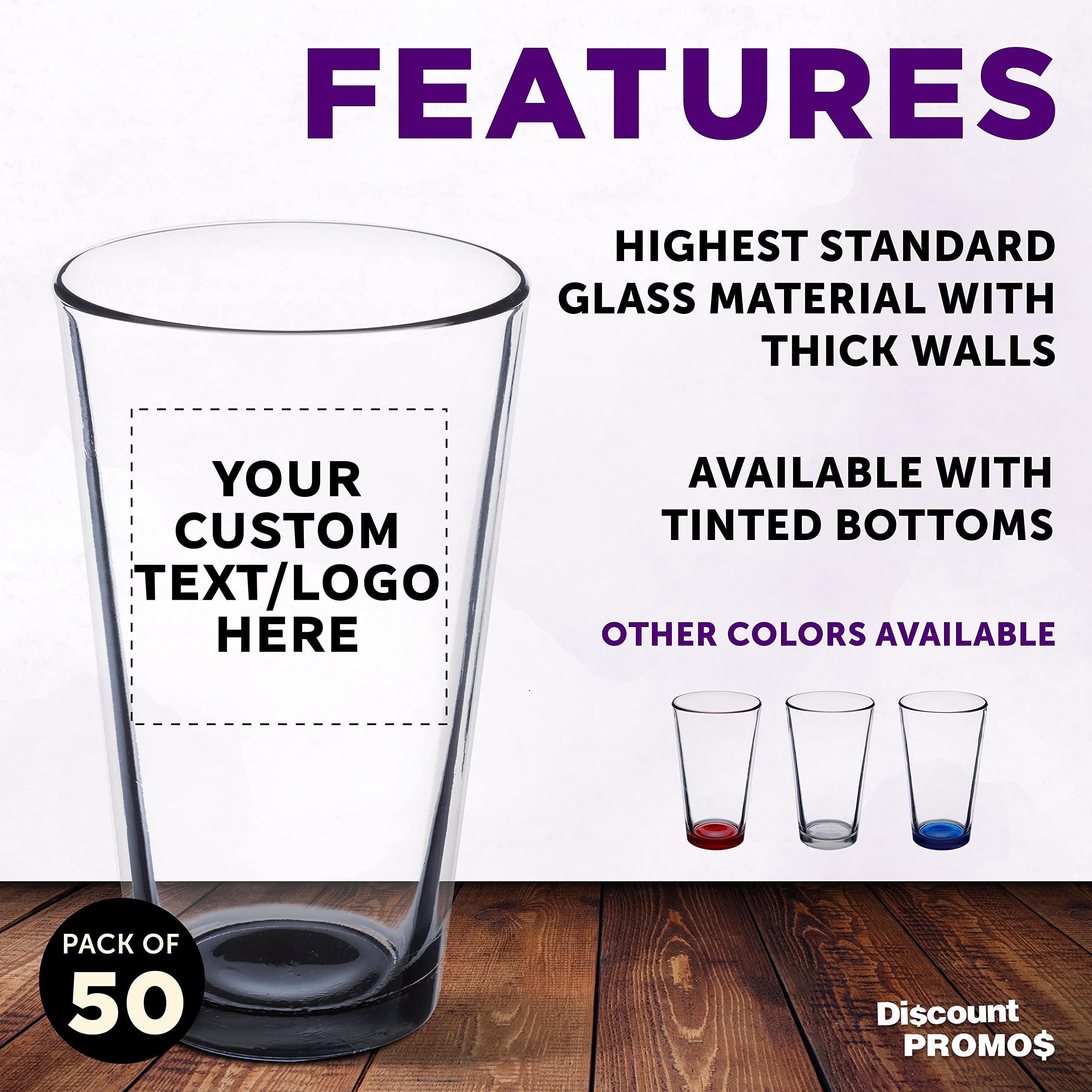 Custom Libbey Pint Glass 16 oz. Set of 50, Personalized Bulk Pack - Beer Glasses, Heavy Duty Drinkware - Black