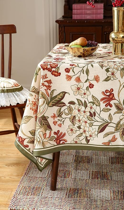 ISAENNE Designer Bohemian Linen Small Square Table Cloth,Colorful Floral Pattern Tablecloth,Wrinkle Resistant Decorative Tablecloths for Dining Thanksgiving Kitchen Party,55"*55"-Grace A