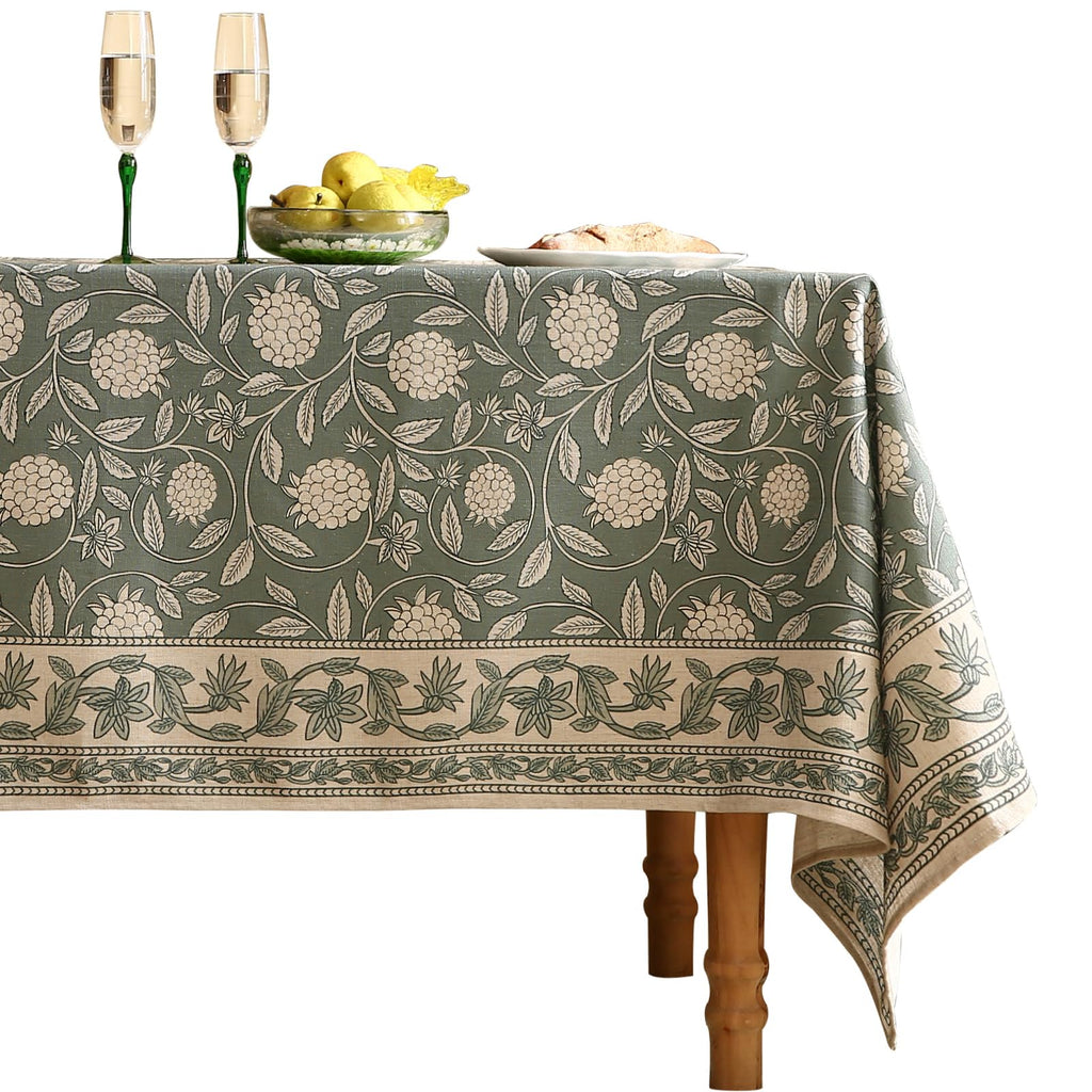 ISAENNE Designer Linen Green Square Tablecloth,67"x67"-Andrew A