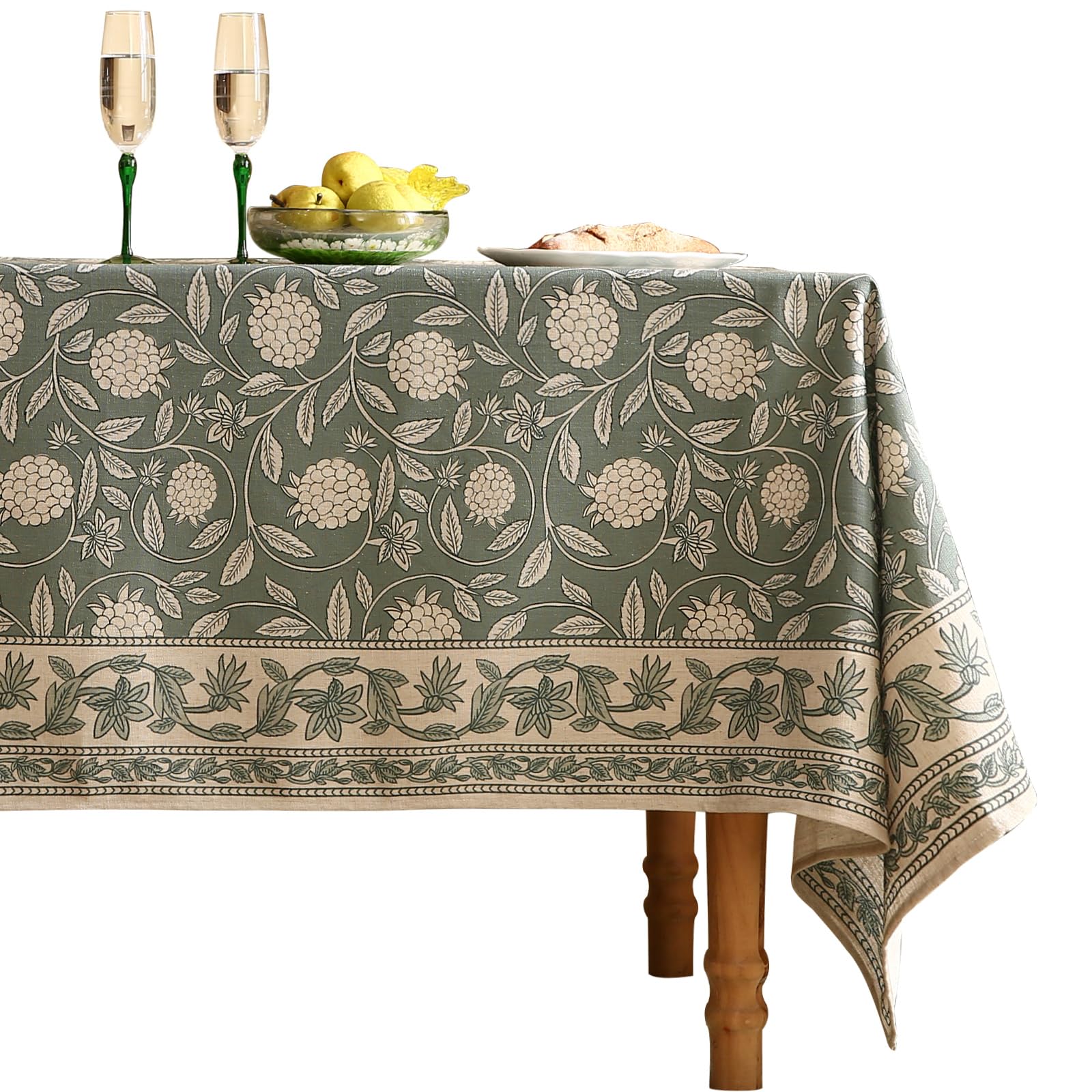 ISAENNE Designer Linen Green Square Tablecloth,67"x67"-Andrew A