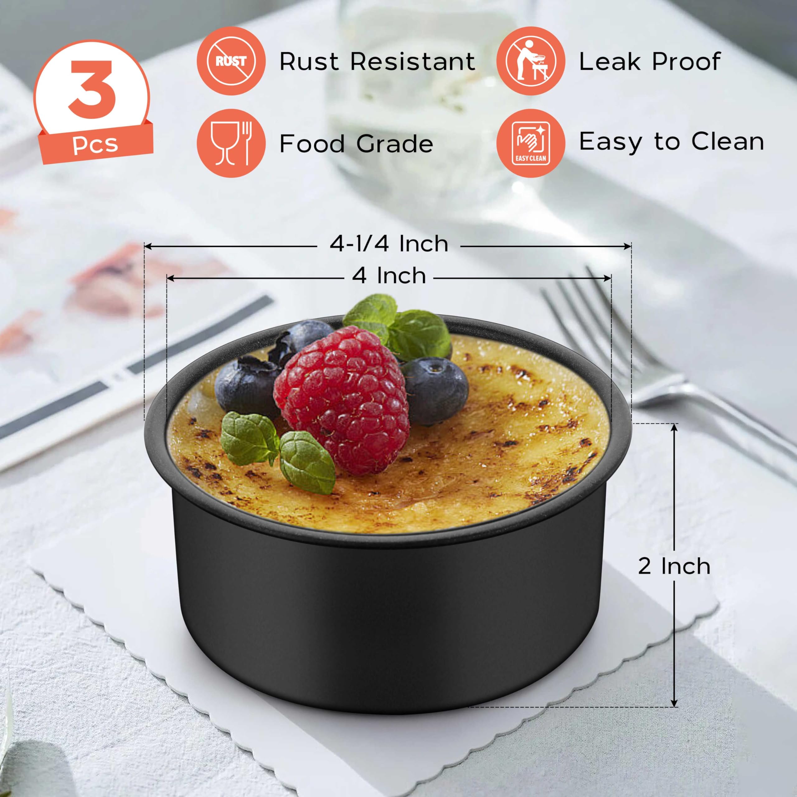 Onader Small Mini Round Cake Pan, 4 Inch Smash Cake Bake Pans Sets of 3 for Baking, Stainless Steel Baking Tins for Birthday Wedding, Nonstick