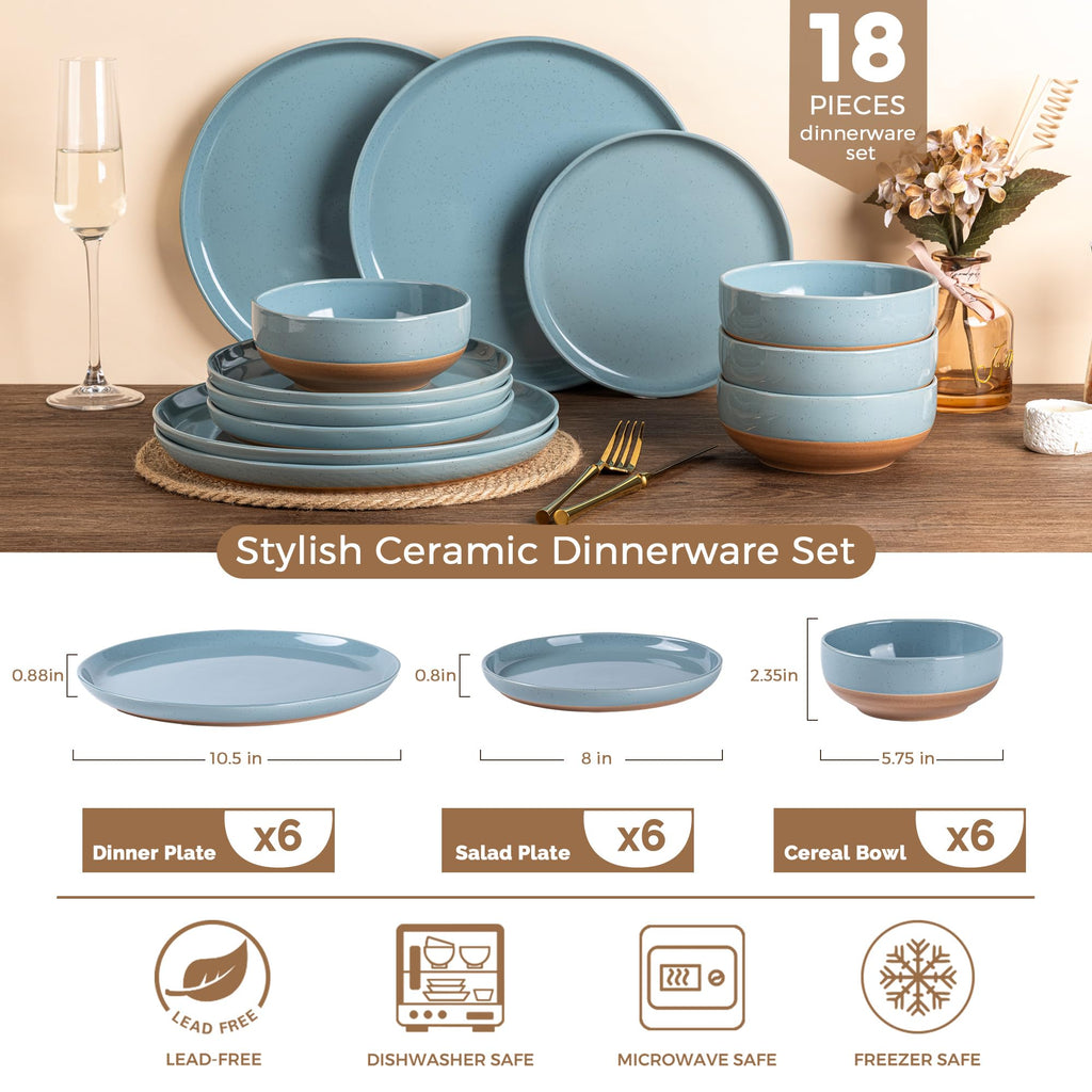 AmorArc Dinnerware Sets for 6, 18 Pieces Ceramic Plates and Bowls Set