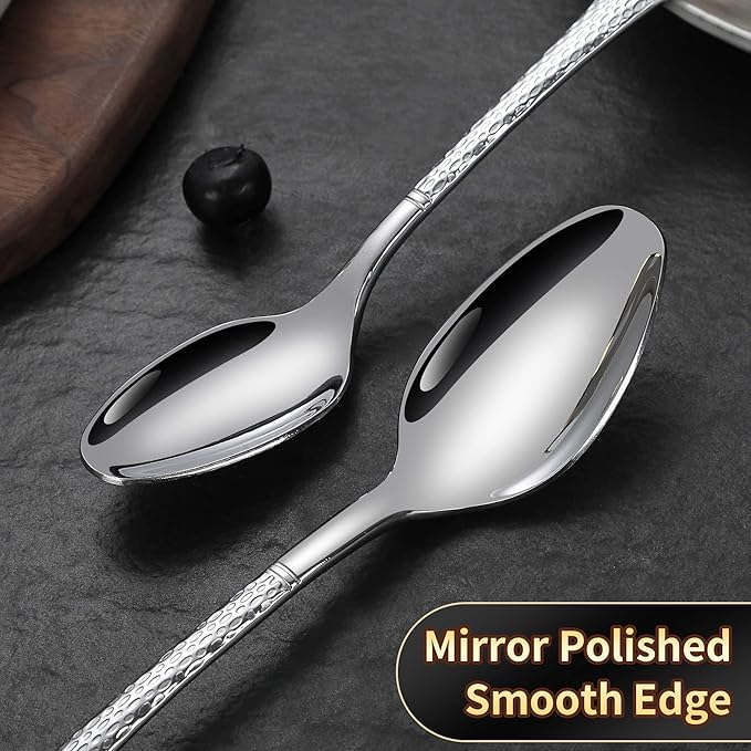 Lemeya Hammered Silver Silverware Set for 8,Stainless Steel 40-Piece Modern Cutlery Set,Mirror Polished Heavy Duty Flatware Set Utensil Set,Knives Spoons and Forks Set,Dishwasher Safe
