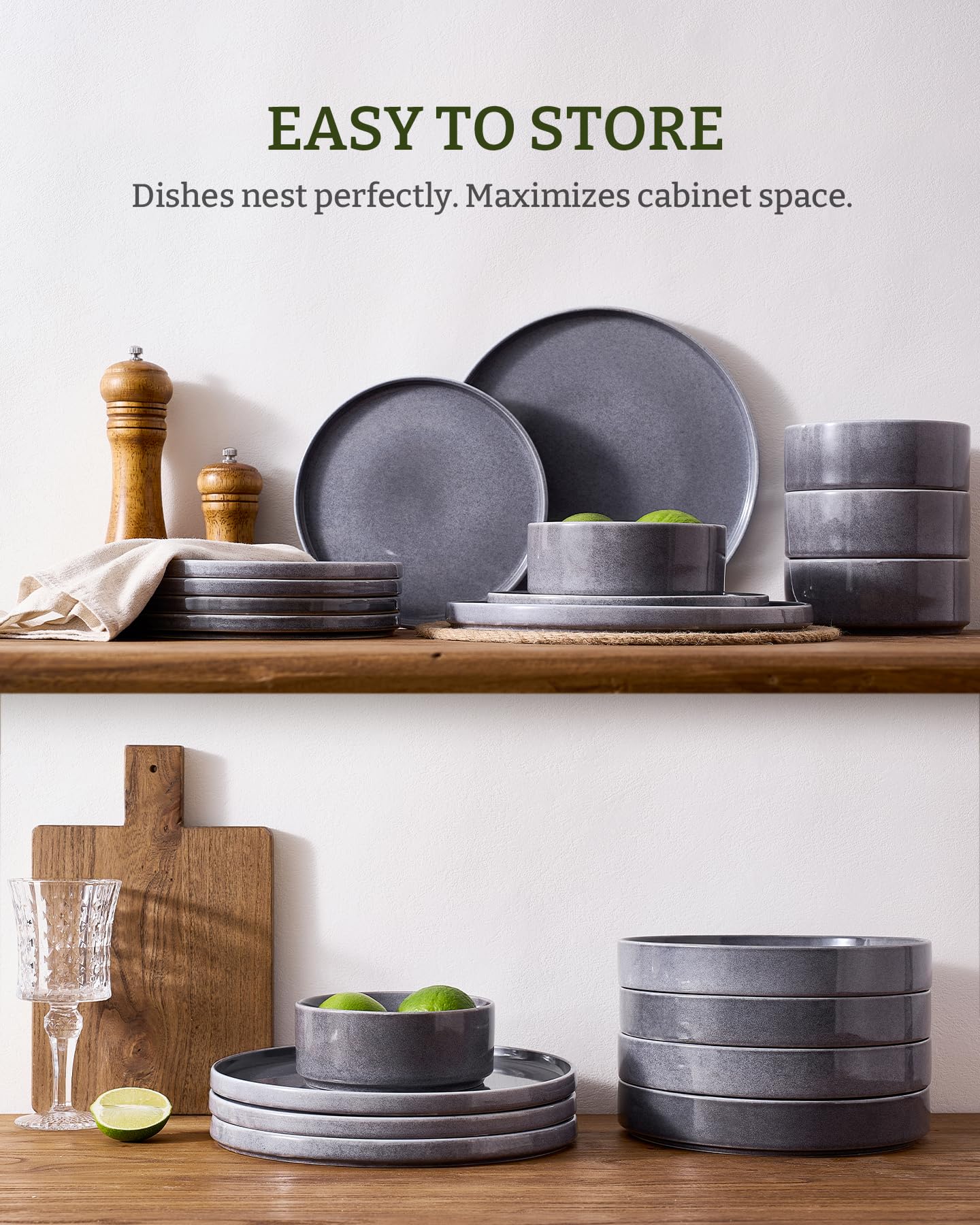 Famiware Annecy 16-Piece Stoneware Plates and Bowls, Misty Blue