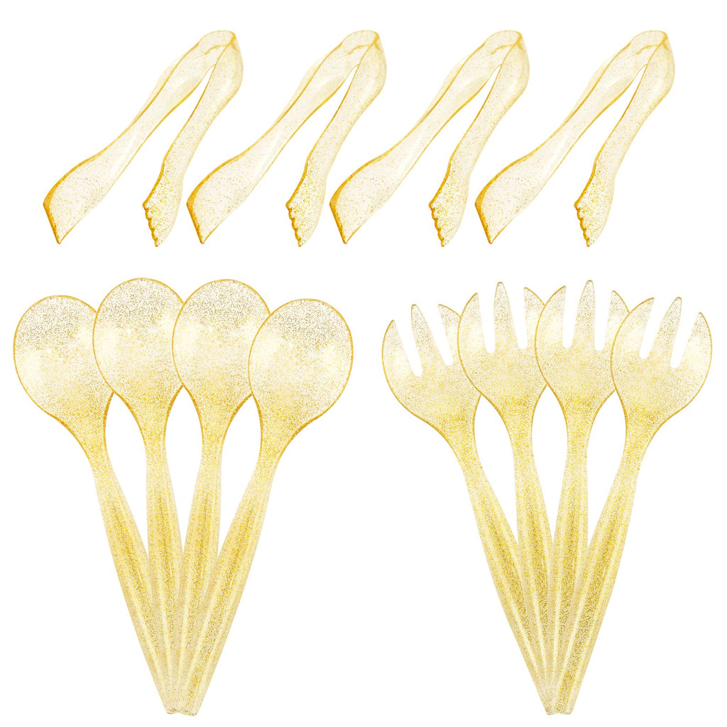 Supernal 72pcs Gold Glitter Plastic Serving Utensils Set for Party &Buffet