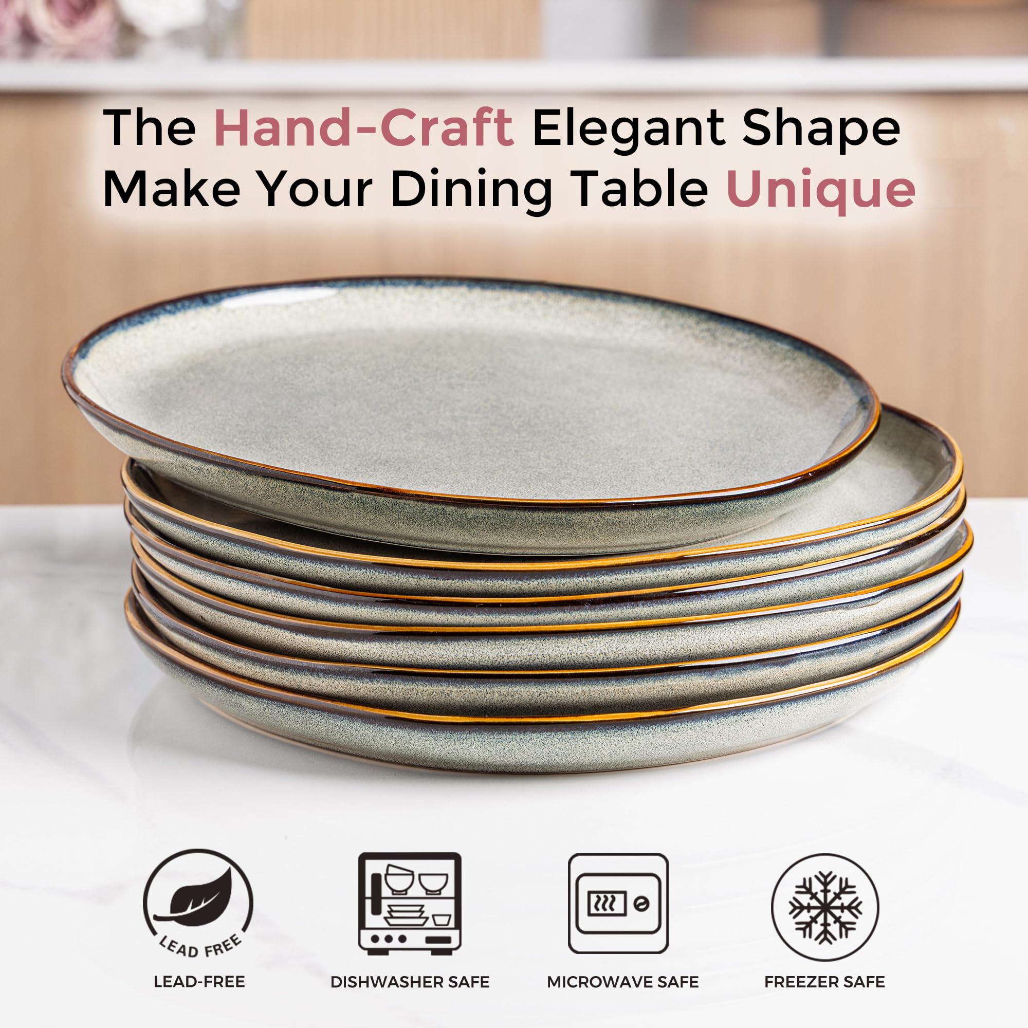 AmorArc Ceramic Dinnerware Sets for 6, 18Pcs Plates and Bowls Sets Dishes