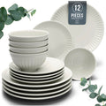 12 Piece Stoneware Dinnerware Set for 4, Handmade Plates and Bowls Set