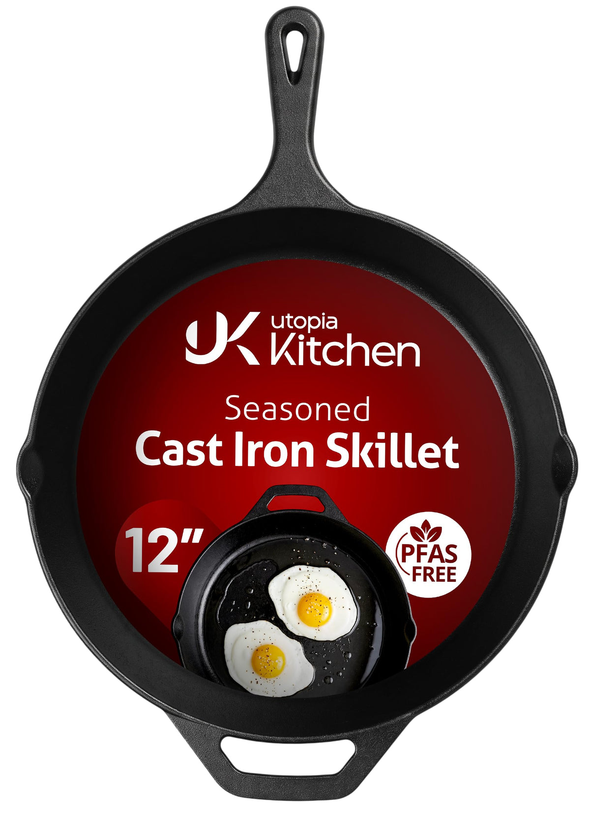 Utopia Kitchen Cast Iron Skillet 12 Inch Pre-Seasoned PFAS-Free Black