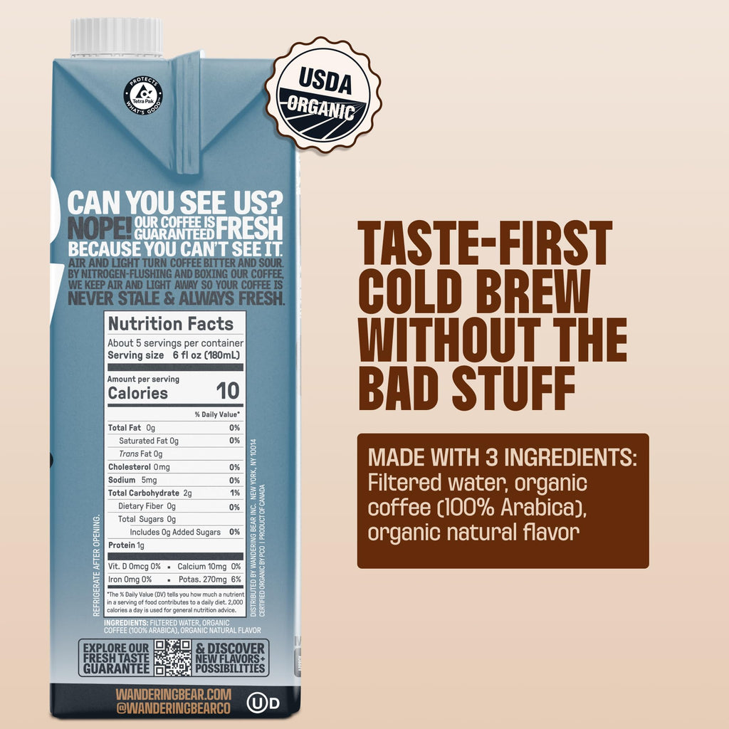 Wandering Bear Organic Vanilla Cold Brew Coffee - 32 fl oz, 6 Pack