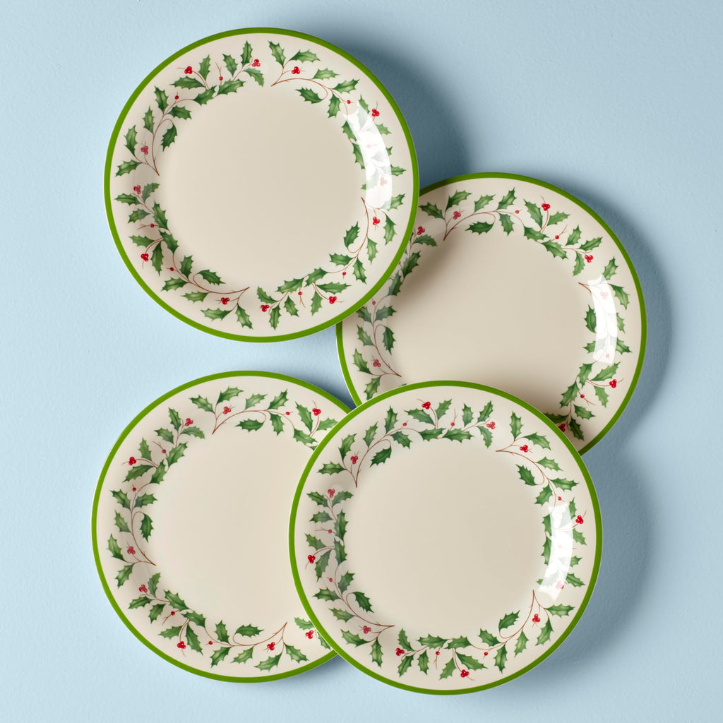 Lenox Holiday Melamine Christmas Dinner Plate Set for 4