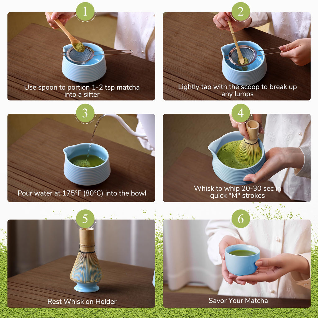 HELPLX Matcha Whisk Set, 10-Piece Japanese Matcha Kit with Bowl, Whisk & Holder, 2 Tea Cups, Bamboo Scoop, Spoon, Sifter, Scoop Rest & Tea Towel – Blue Matcha Tea Set for Ceremony or Daily Use