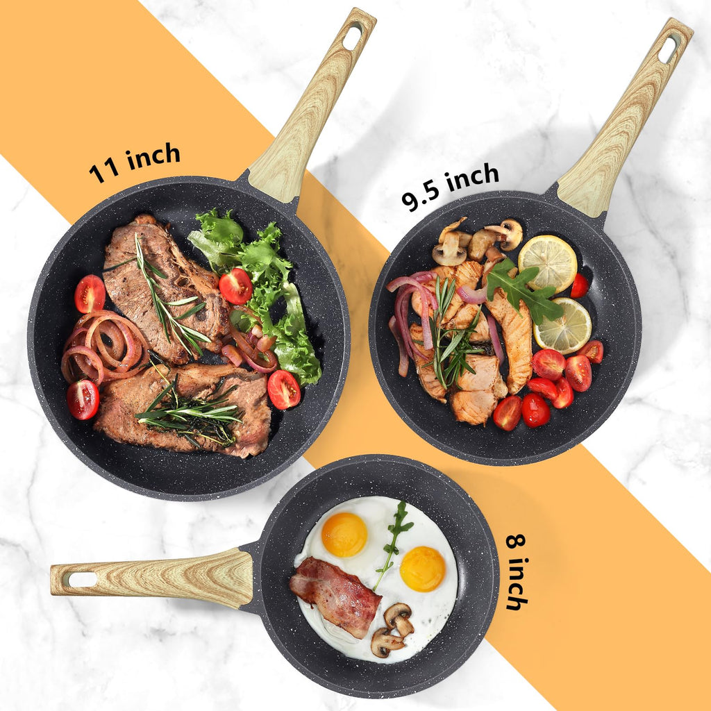 GiPP Nonstick Frying Pan Skillet with Lid - 11" Grey Granite Non Stick Pans, Omelette Pan with Heat-Resistant Handle, Compatible with All Stovetops, PFOA Free