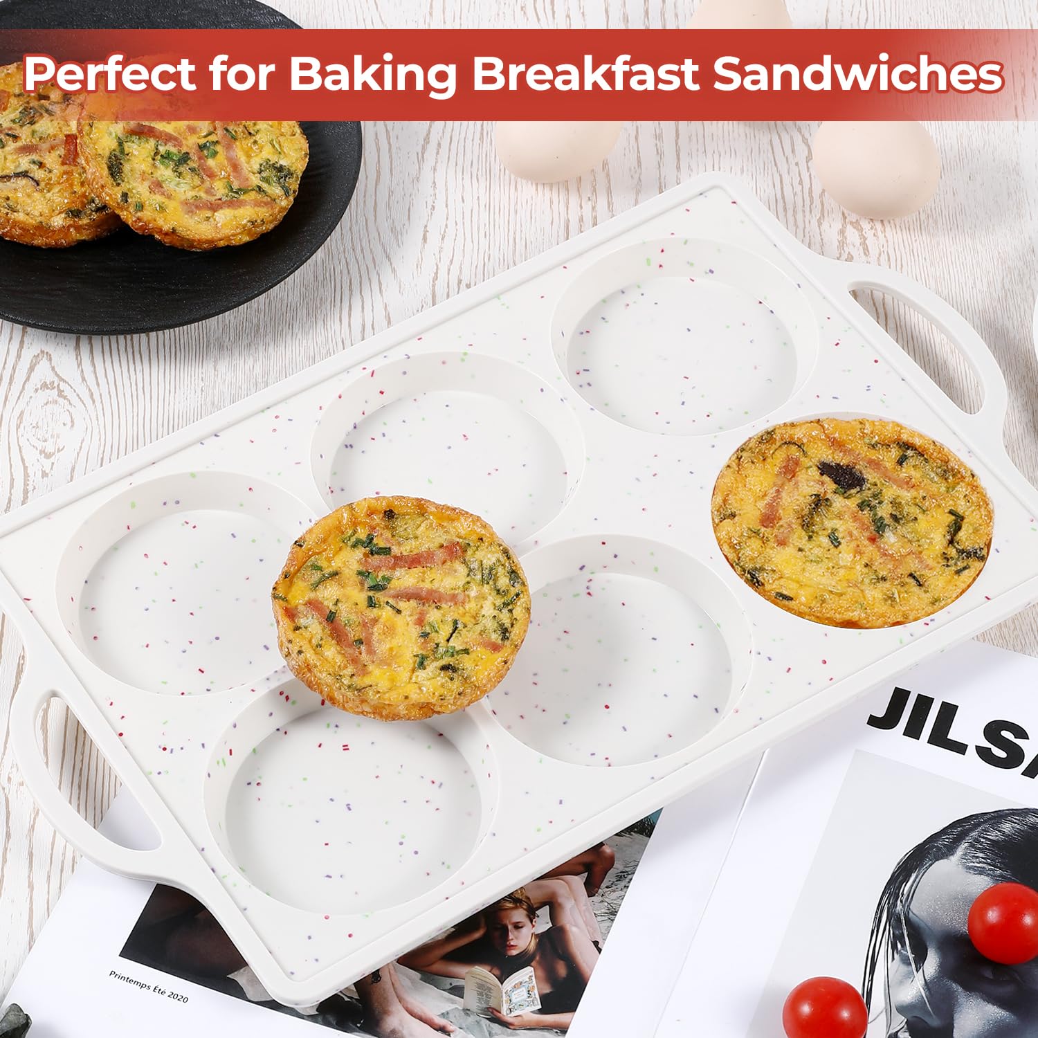 CAKETIME Jumbo Muffin Top Pan Non Stick,4 Inch Metal Frame Round Egg Baking Pan for Oven English Muffins, Whoopie Pies, Corn Bread, Egg Bites, Breakfast Sandwiches Tarts 2 Confetti