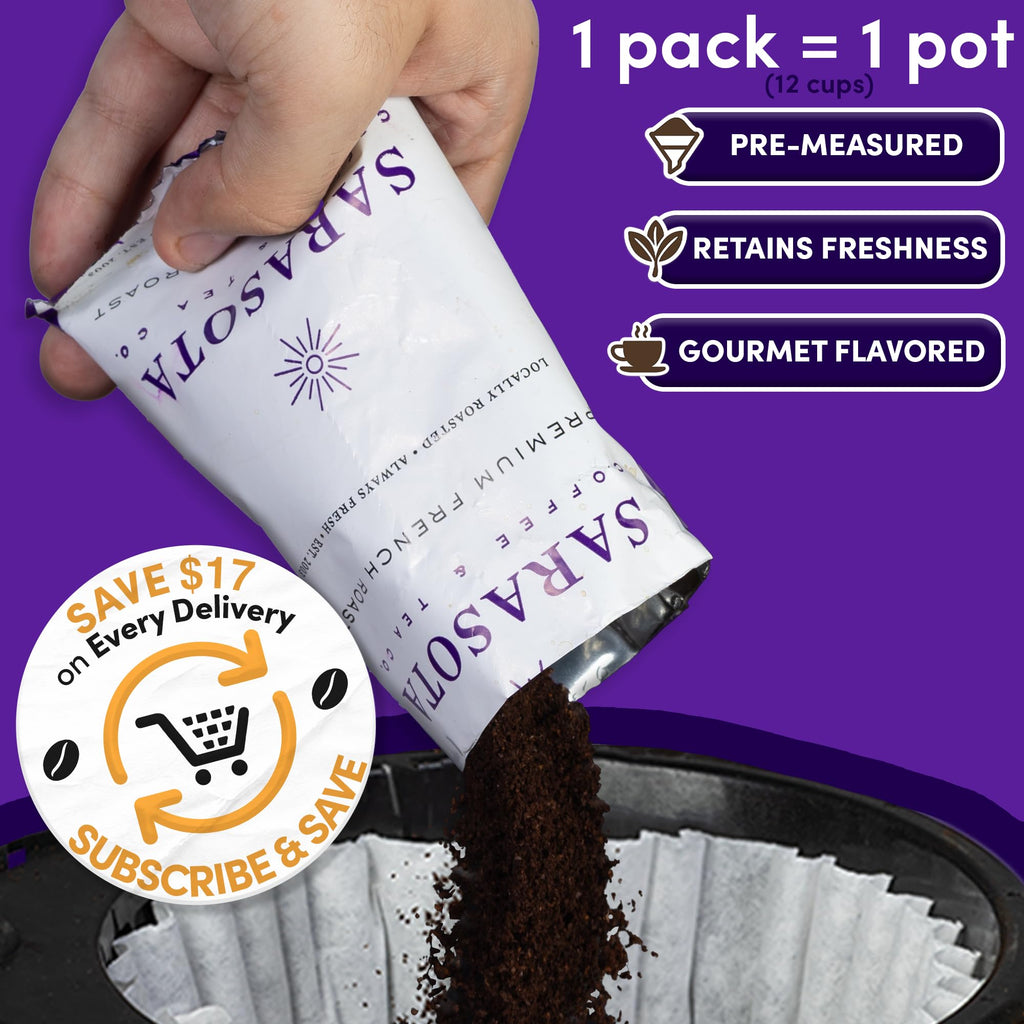 Coffee Packets – Dark Roast Ground, European French Roast | 2oz Bulk Pre-Measured Coffee Packs for 12-Cup Drip Makers, Commercial Fractional Bags | 100-Count