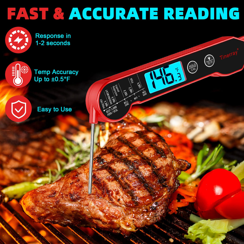 Professional Digital Meat Thermometer Instant Read Waterproof – Folding Probe Food Thermometer with Backlight & Calibration, Fast Read for BBQ, Grill, Deep Fry, Cooking, Liquids, Gift for Chef