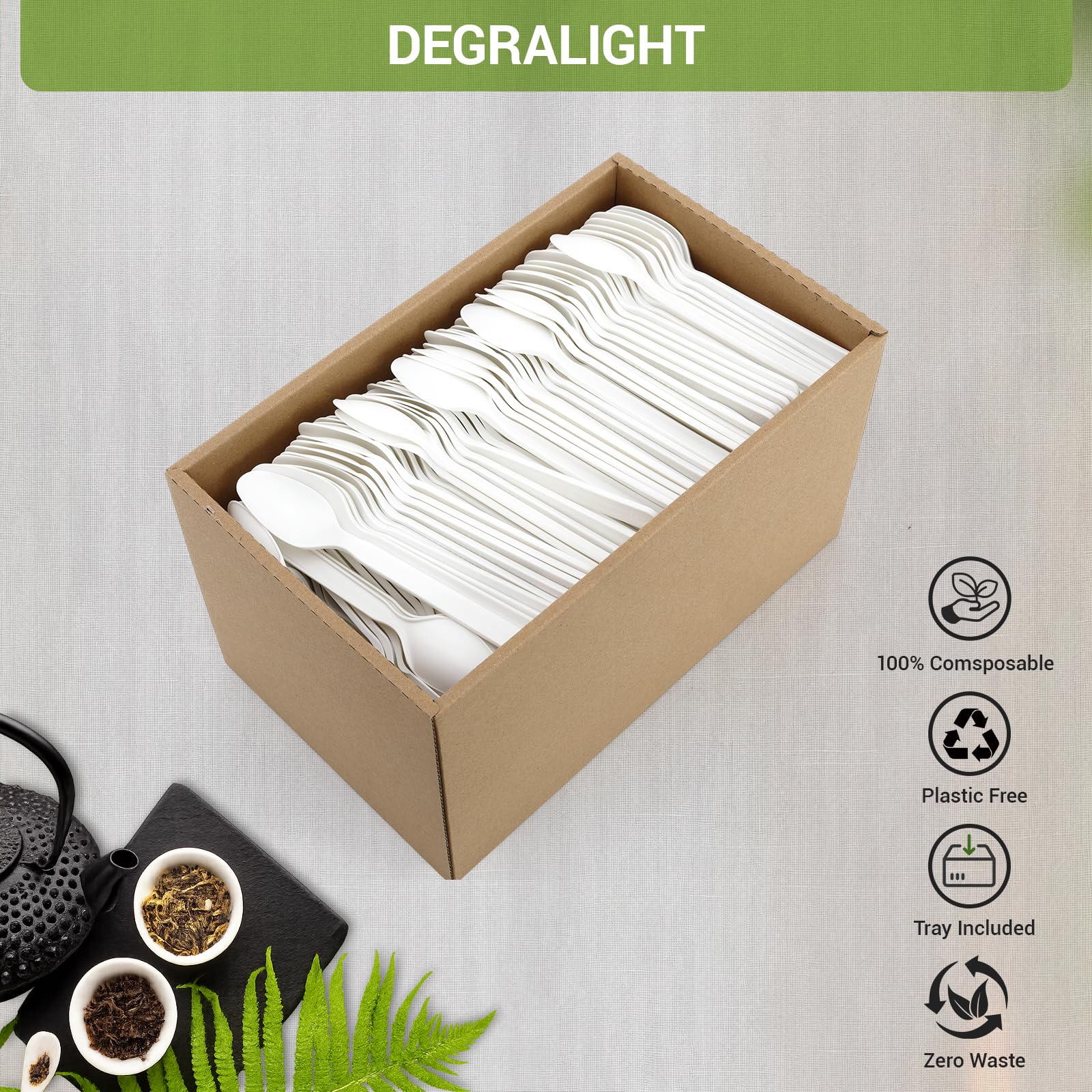 Degralight [500 Pcs] Compostable Spoons Bulk Biodegradable Utensils BPI Certified Disposable Spoons Alternative to Plastic Spoons for Daily, Party & Camping Restaurant