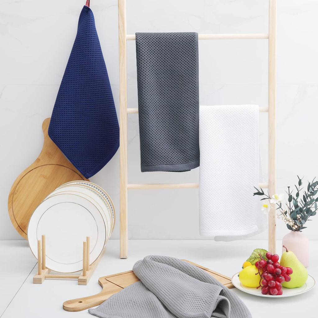 Homaxy 100% Cotton Waffle Weave Kitchen Dish Towels, Ultra Soft Absorbent Quick Drying Cleaning Towel, 13 x 28 Inches, 12-Pack, Light Gray