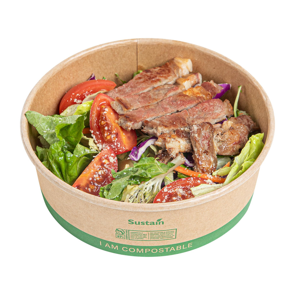 Restaurantware Paper Food Containers 200 Pack Of 17 oz Disposable Round Kraft Salad Bowls BPI-Certified Compostable Stackable Greaseproof Meal Prep Take Out Containers For Soups, Snacks And Desserts